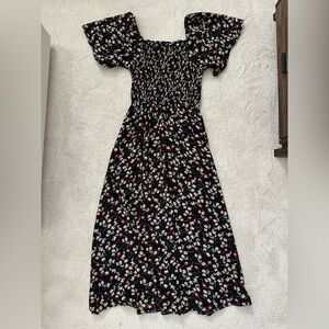 Floral Black Smocked Dress